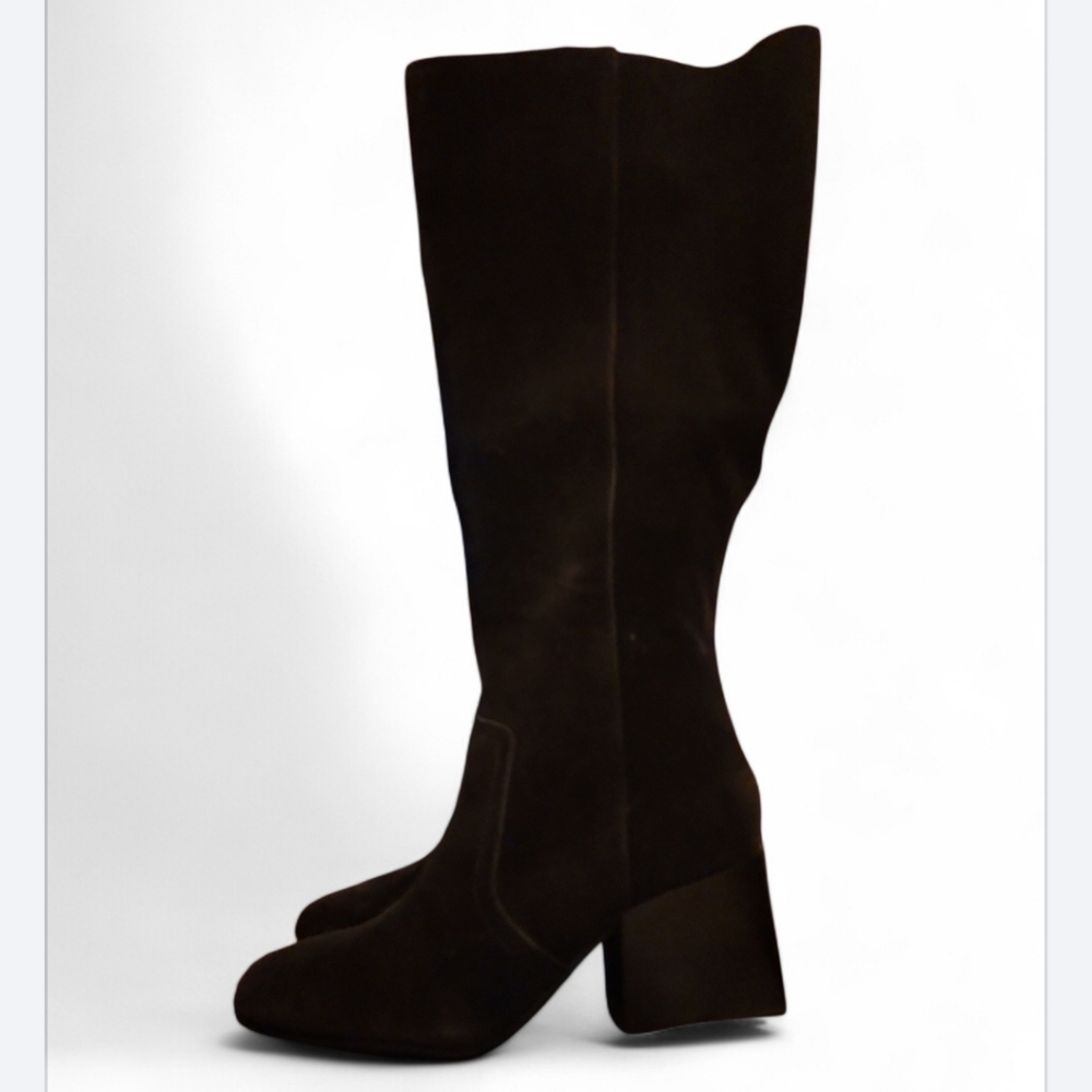 Blondo Tessa Knee High Waterproof Boots Black Suede Womens 7.5 M B7318W Mid Heel - Picture 2 of 10